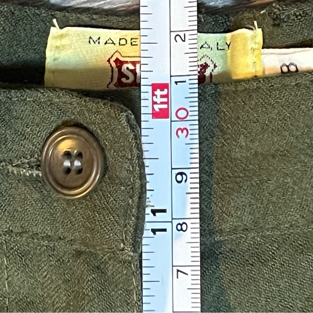 Vintage Sisley Italian 100% Virgin Wool Military Green Pleated Shorts Size 28 - Picture 8 of 9